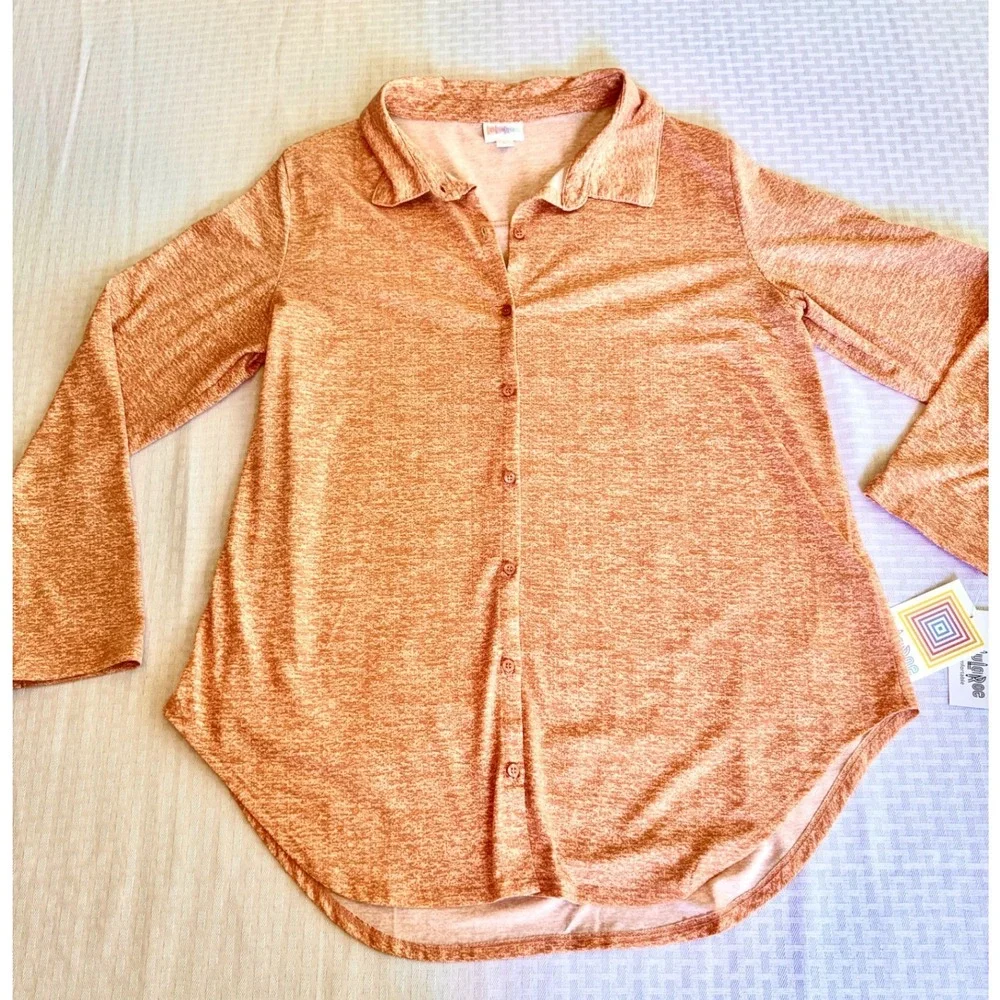 LuLaRoe Valentina Top Orange White Space Dye Button Down Tunic Large NEW